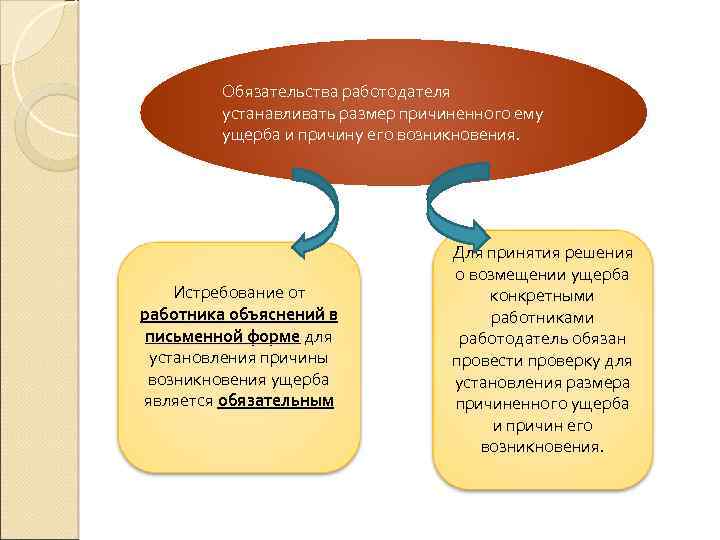 Обязательства работодателя устанавливать размер причиненного ему ущерба и причину его возникновения. Истребование от работника