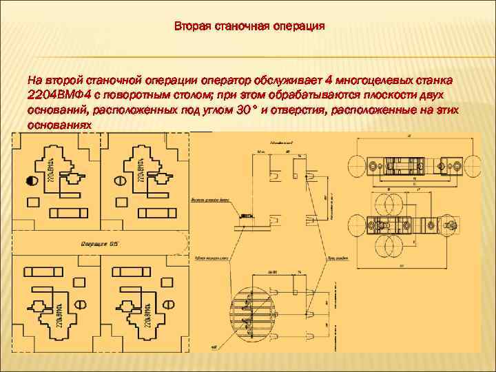 Вторая станочная операция На второй станочной операции оператор обслуживает 4 многоцелевых станка 2204 ВМФ