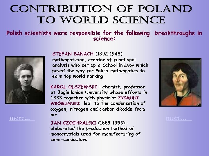 Polish scientists were responsible for the following breakthroughs in science: STEFAN BANACH (1892 -1945)