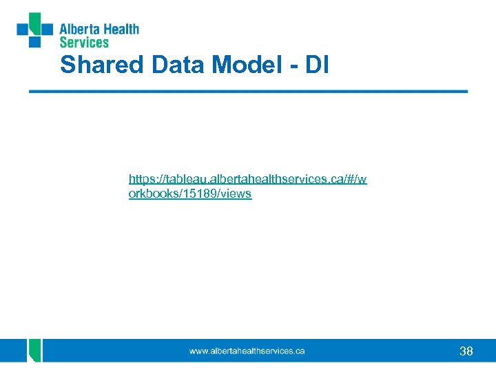 Shared Data Model - DI https: //tableau. albertahealthservices. ca/#/w orkbooks/15189/views 38 