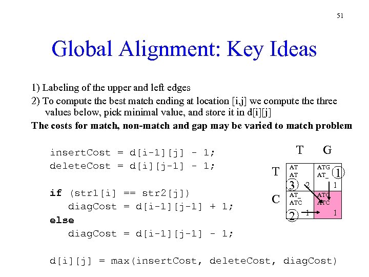 51 Global Alignment: Key Ideas 1) Labeling of the upper and left edges 2)