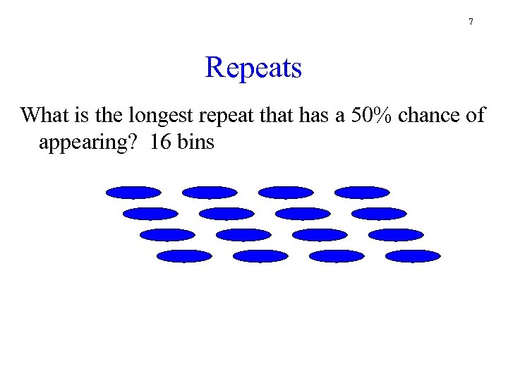 7 Repeats What is the longest repeat that has a 50% chance of appearing?