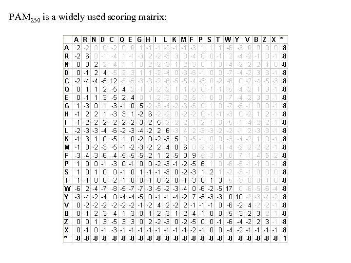 PAM 250 is a widely used scoring matrix: 