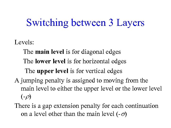 Switching between 3 Layers Levels: The main level is for diagonal edges The lower