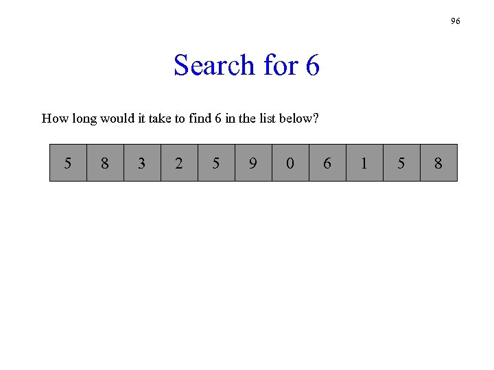 96 Search for 6 How long would it take to find 6 in the