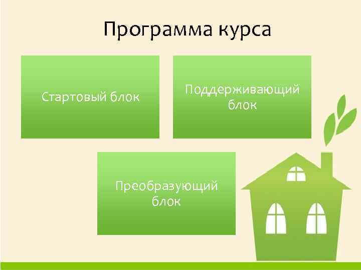 Программа курса Стартовый блок Поддерживающий блок Преобразующий блок 