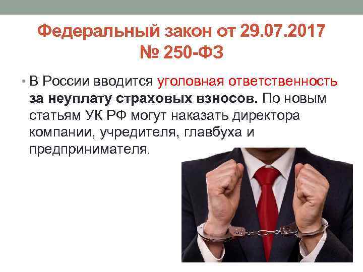 Федеральный закон от 29. 07. 2017 № 250 -ФЗ • В России вводится уголовная