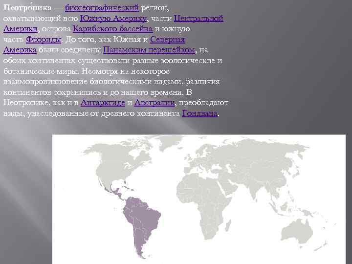 Неотро пика — биогеографический регион, охватывающий всю Южную Америку, части Центральной Америки, острова Карибского