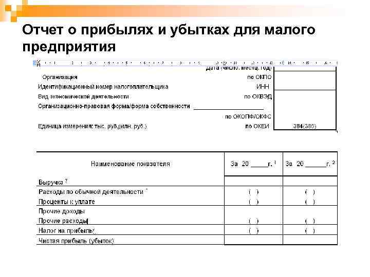Отчет о прибылях и убытках для малого предприятия 