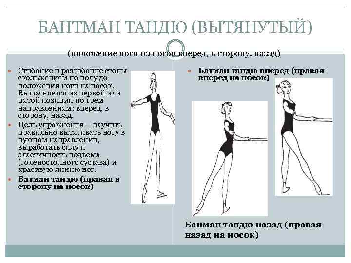 БАНТМАН ТАНДЮ (ВЫТЯНУТЫЙ) (положение ноги на носок вперед, в сторону, назад) Сгибание и разгибание