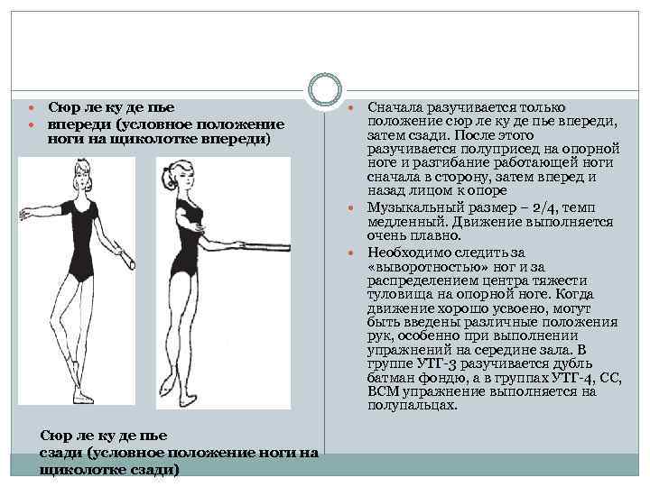  Сюр ле ку де пье впереди (условное положение ноги на щиколотке впереди) Сюр