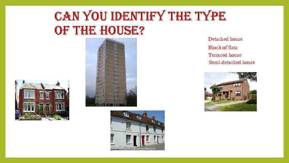 Can you identify the type of the house? Detached house Block of flats Terraced