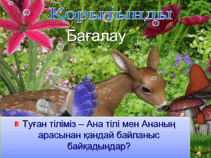 Бағалау Туған тіліміз – Ана тілі мен Ананың арасынан қандай байланыс байқадыңдар? 