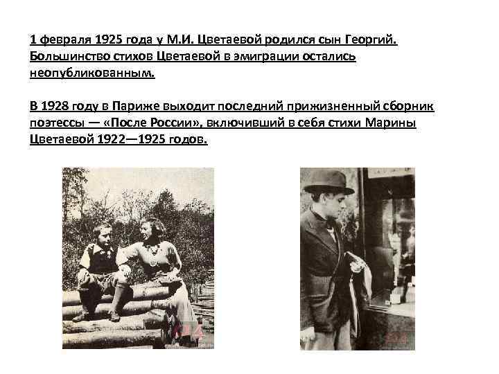 1 февраля 1925 года у М. И. Цветаевой родился сын Георгий. Большинство стихов Цветаевой