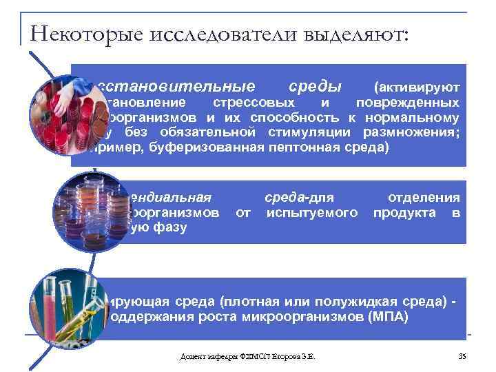 Некоторые исследователи выделяют: Восстановительные среды (активируют восстановление стрессовых и поврежденных микроорганизмов и их способность