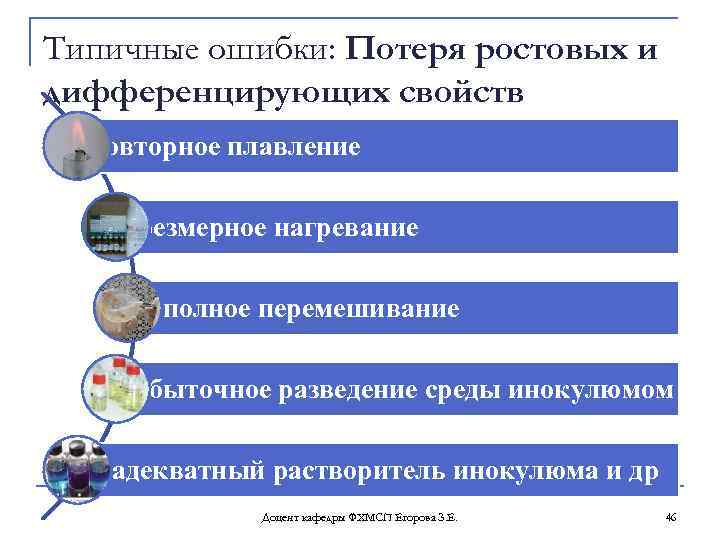 Типичные ошибки: Потеря ростовых и дифференцирующих свойств Повторное плавление чрезмерное нагревание неполное перемешивание избыточное