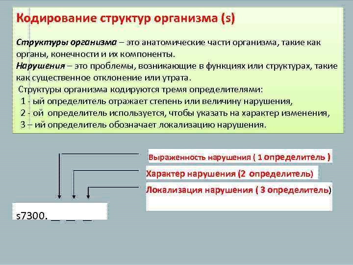 Кодирование структур организма (s) Структуры организма – это анатомические части организма, такие как органы,