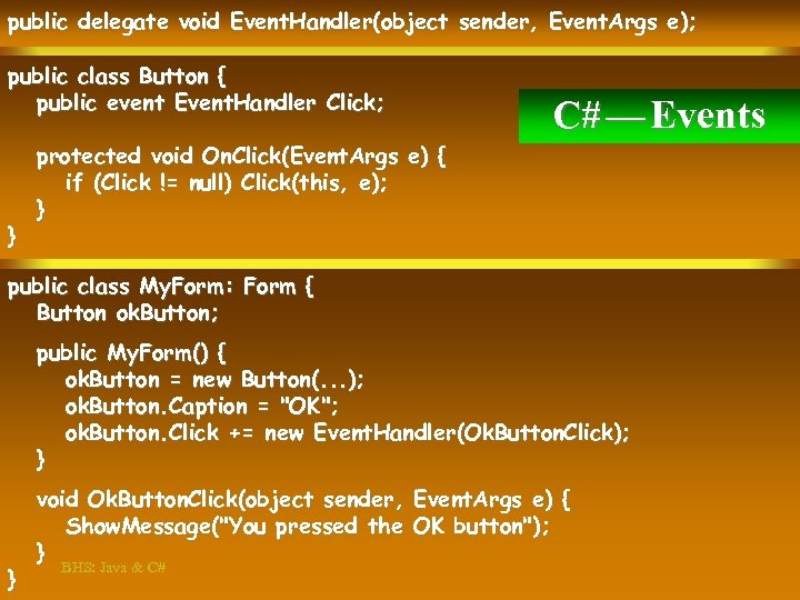 public delegate void Event. Handler(object sender, Event. Args e); public class Button { public