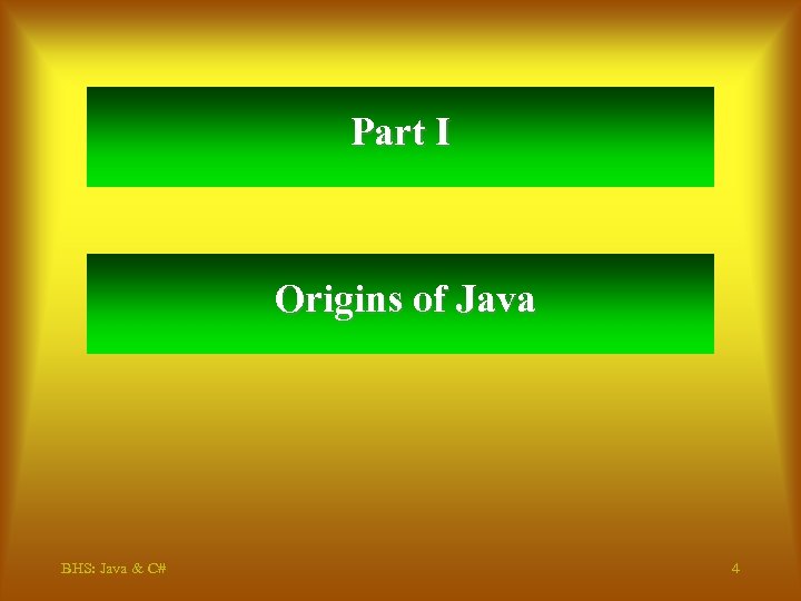 Part I Origins of Java BHS: Java & C# 4 