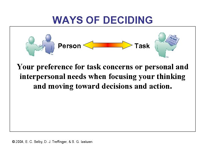 WAYS OF DECIDING Person Task Your preference for task concerns or personal and interpersonal