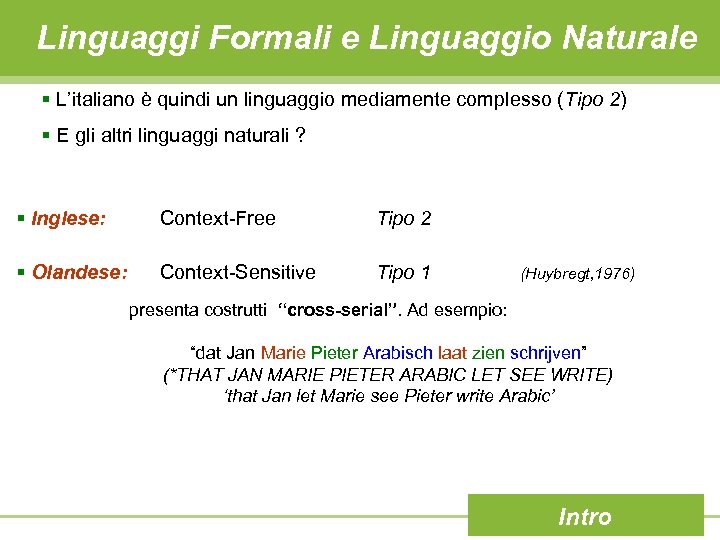 Linguaggi Formali e Linguaggio Naturale § L’italiano è quindi un linguaggio mediamente complesso (Tipo