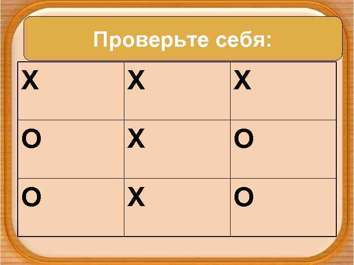 Проверьте себя: Х Х Х О О Х О 