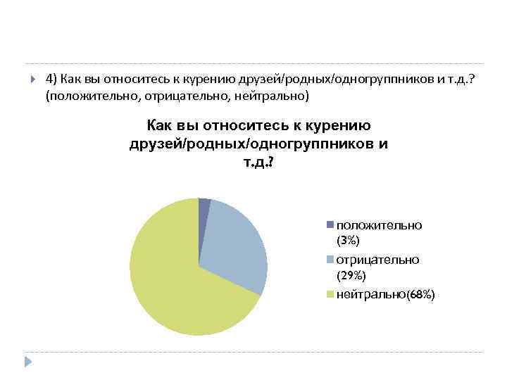  4) Как вы относитесь к курению друзей/родных/одногруппников и т. д. ? (положительно, отрицательно,