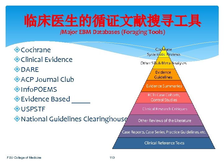 临床医生的循证文献搜寻 具 /Major EBM Databases (Foraging Tools) Cochrane Clinical Evidence DARE ACP Journal Club