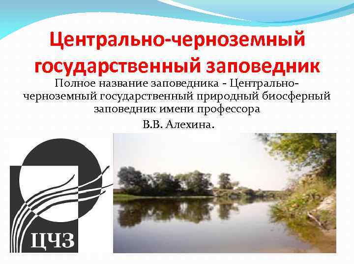 Центрально-черноземный государственный заповедник Полное название заповедника - Центральночерноземный государственный природный биосферный заповедник имени профессора