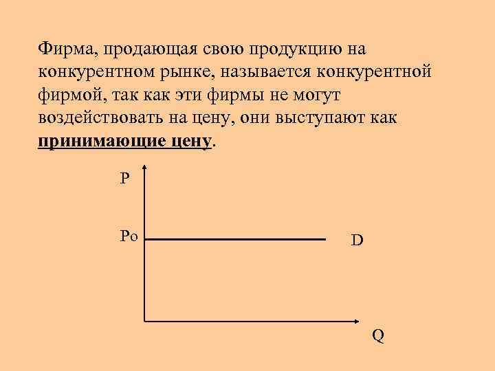 Фирма, продающая свою продукцию на конкурентном рынке, называется конкурентной фирмой, так как эти фирмы