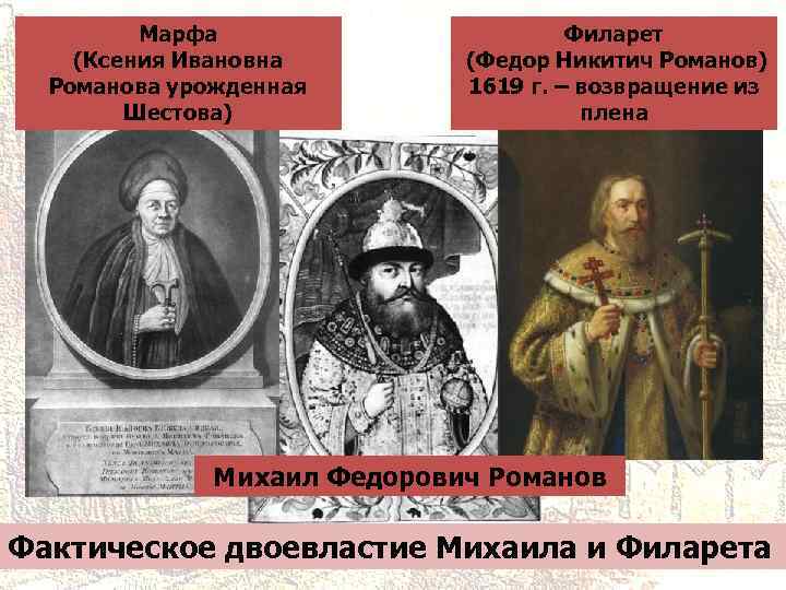 Марфа (Ксения Ивановна Романова урожденная Шестова) Филарет (Федор Никитич Романов) 1619 г. – возвращение