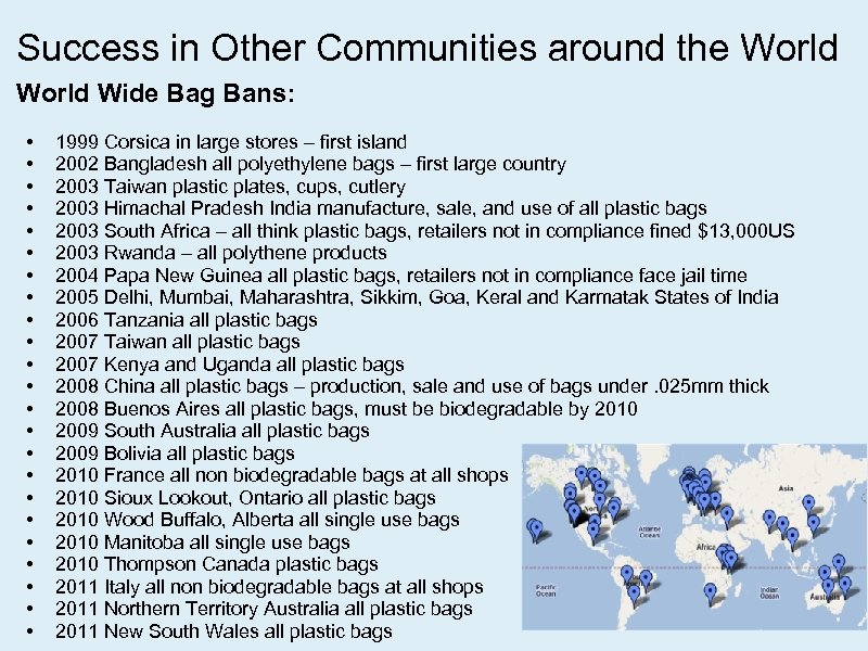 Success in Other Communities around the World Wide Bag Bans: • • • •