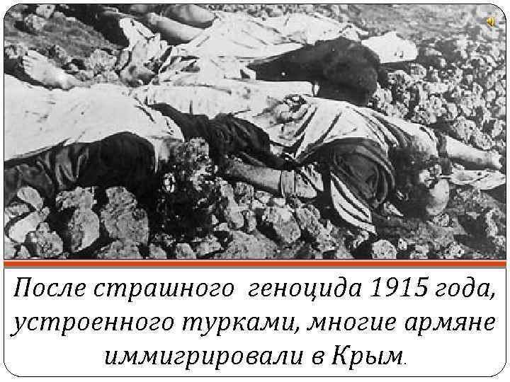 После страшного геноцида 1915 года, устроенного турками, многие армяне иммигрировали в Крым. 