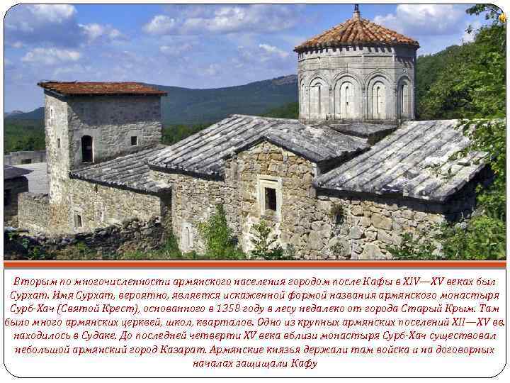 Вторым по многочисленности армянского населения городом после Кафы в XIV—XV веках был Сурхат. Имя