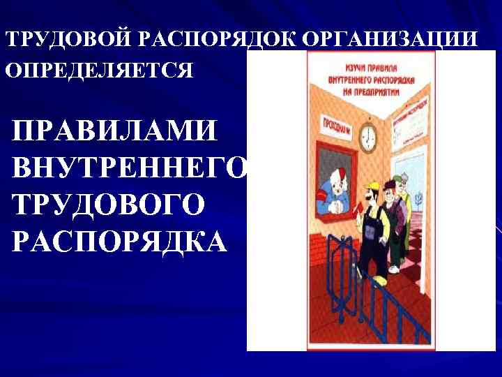 ТРУДОВОЙ РАСПОРЯДОК ОРГАНИЗАЦИИ ОПРЕДЕЛЯЕТСЯ ПРАВИЛАМИ ВНУТРЕННЕГО ТРУДОВОГО РАСПОРЯДКА 