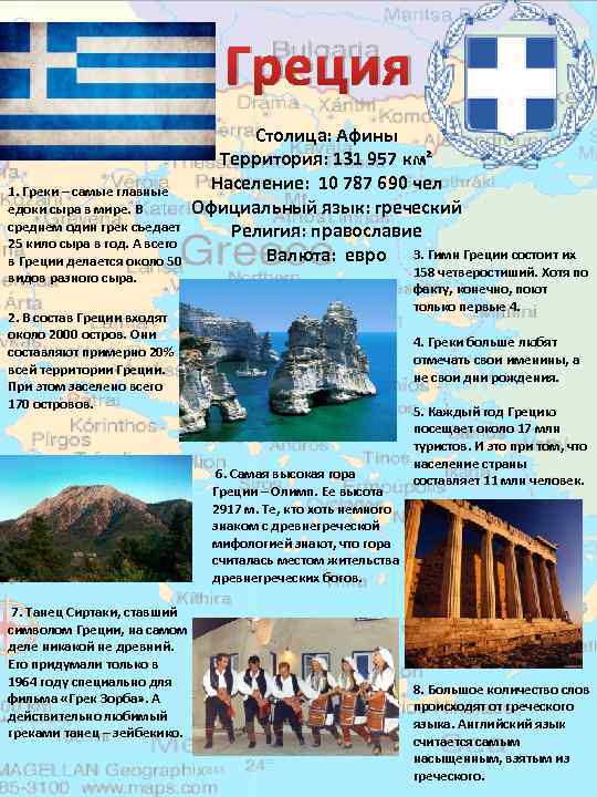 Греция 1. Греки – самые главные едоки сыра в мире. В среднем один грек