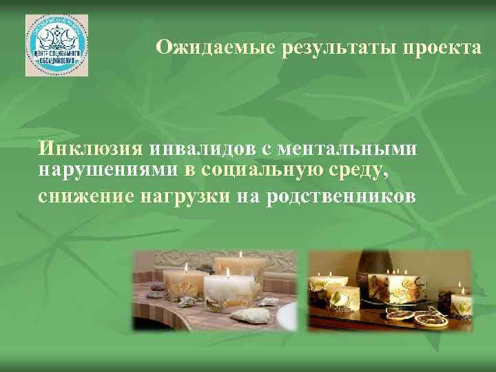 Ожидаемые результаты проекта Инклюзия инвалидов с ментальными нарушениями в социальную среду, снижение нагрузки на