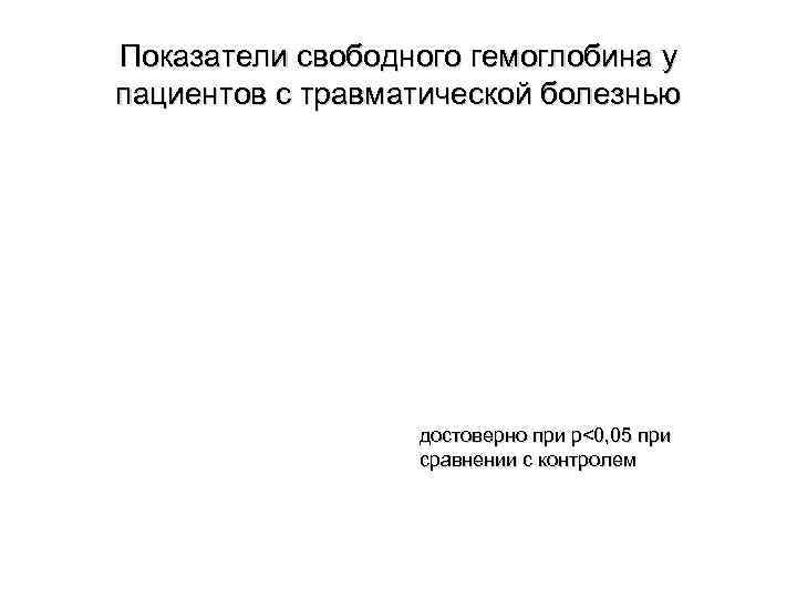 Показатели свободного гемоглобина у пациентов с травматической болезнью достоверно при р<0, 05 при сравнении