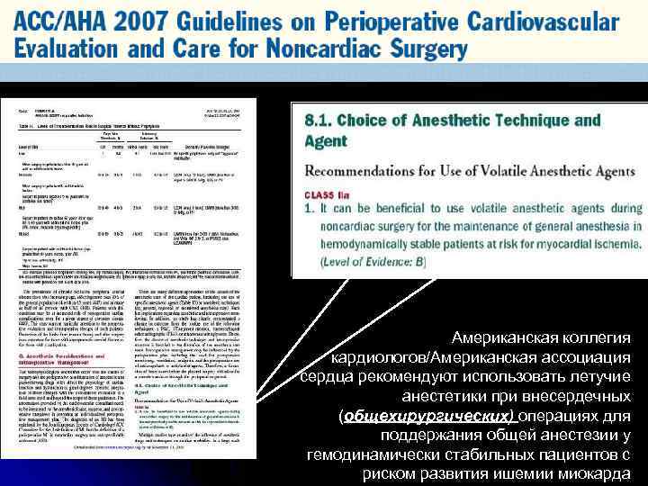 Американская коллегия кардиологов/Американская ассоциация сердца рекомендуют использовать летучие анестетики при внесердечных (общехирургических) операциях для