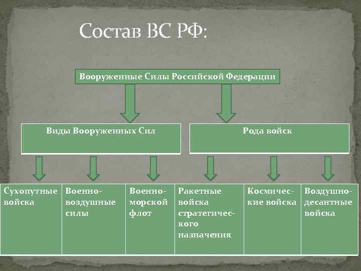 Составьте схему организации вооруженных сил российской федерации с указанием видов родов войск