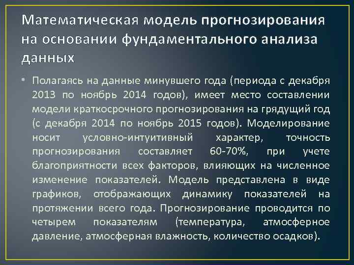 Математическая модель прогнозирования на основании фундаментального анализа данных • Полагаясь на данные минувшего года