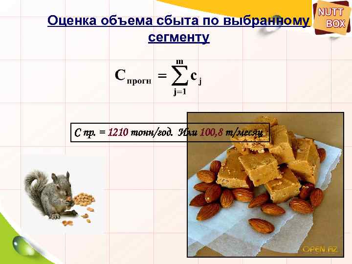 Оценка объема сбыта по выбранному сегменту C пр. = 1210 тонн/год. Или 100, 8