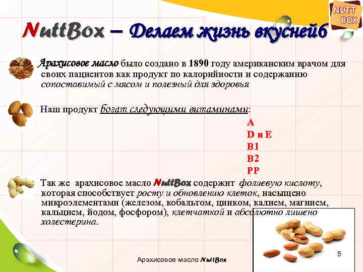 Nutt. Box – Делаем жизнь вкусней 6 Арахисовое масло было создано в 1890 году