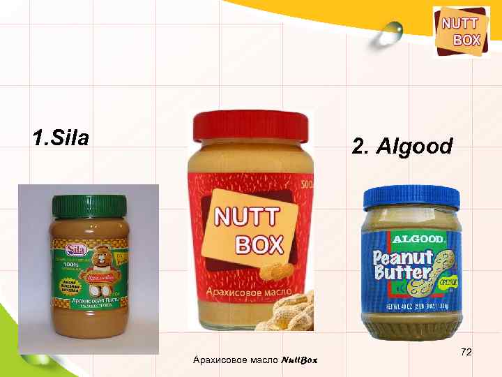 1. Sila 2. Algood Арахисовое масло Nutt. Box 72 