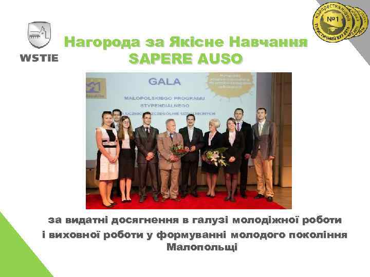 Нагорода за Якісне Навчання SAPERE AUSO за видатні досягнення в галузі молодіжної роботи і