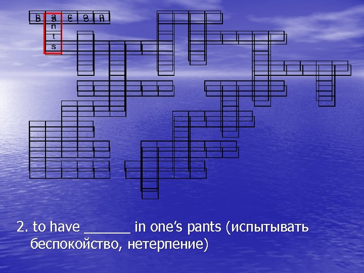 2. to have ______ in one’s pants (испытывать беспокойство, нетерпение) 