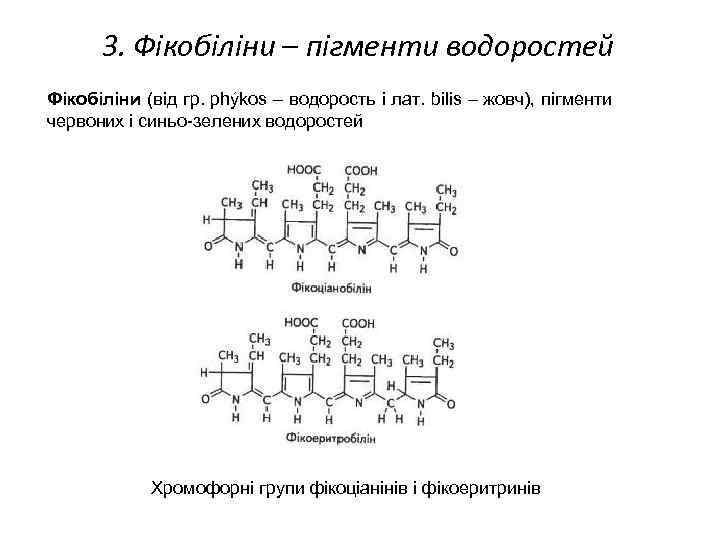 3. Фікобіліни – пігменти водоростей Фікобіліни (від гр. phýkos – водорость і лат. bilis
