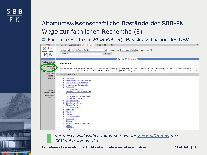 Altertumswissenschaftliche Bestände der SBB-PK: Wege zur fachlichen Recherche (5) Ü Fachliche Suche im Sta.