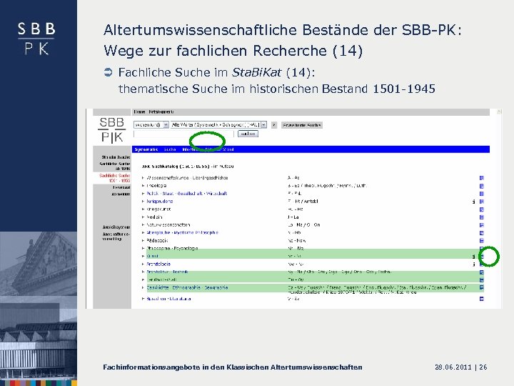 Altertumswissenschaftliche Bestände der SBB-PK: Wege zur fachlichen Recherche (14) Ü Fachliche Suche im Sta.