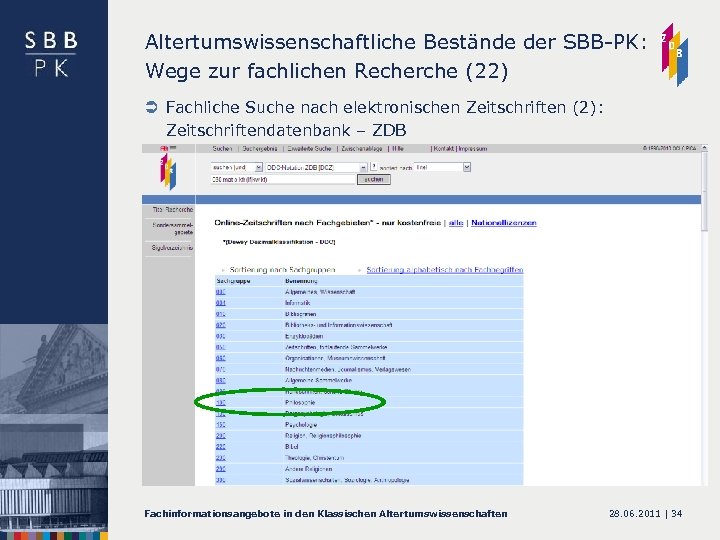 Altertumswissenschaftliche Bestände der SBB-PK: Wege zur fachlichen Recherche (22) Ü Fachliche Suche nach elektronischen